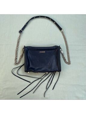 Rebecca Minkoff Leather Fringe Crossbody Bag with Chain Strap - Black